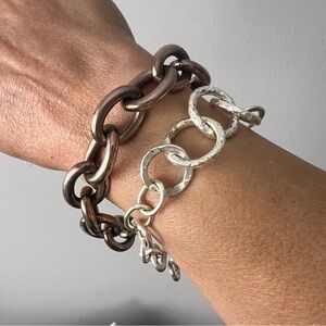 Pair of chunky metal bracelets high quality look & feel one silver one r…